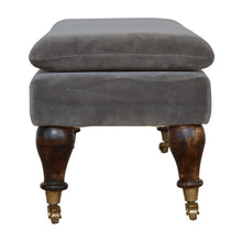 Bench in Grey Velvet with Castor Feet