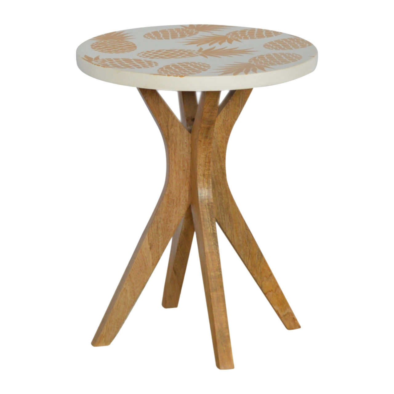 Solid Wood Pineapple Screen Printed End Table with Tripod Base