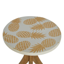 Solid Wood Pineapple Screen Printed End Table with Tripod Base