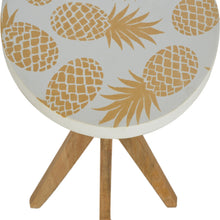 Solid Wood Pineapple Screen Printed End Table with Tripod Base