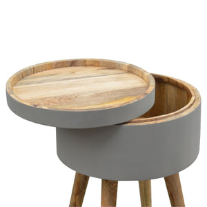 Nordic Style Grey Painted End Table with Open Lid Compartment