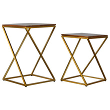 Set of 2 Chestnut Nesting Tables with Gold Base