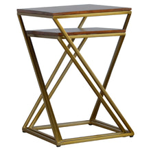 Set of 2 Chestnut Nesting Tables with Gold Base
