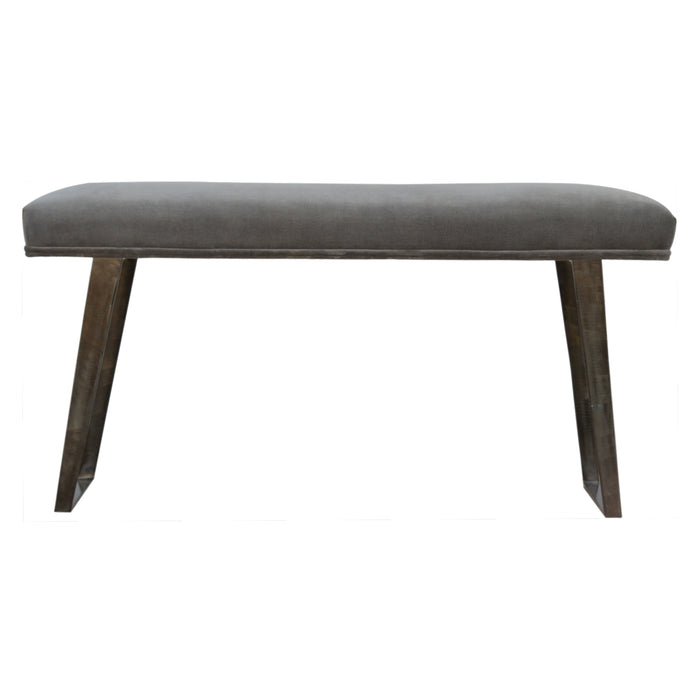 Grey Velvet Bench with Pewter Legs