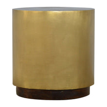 Sleek Gold End Table with Wooden Base