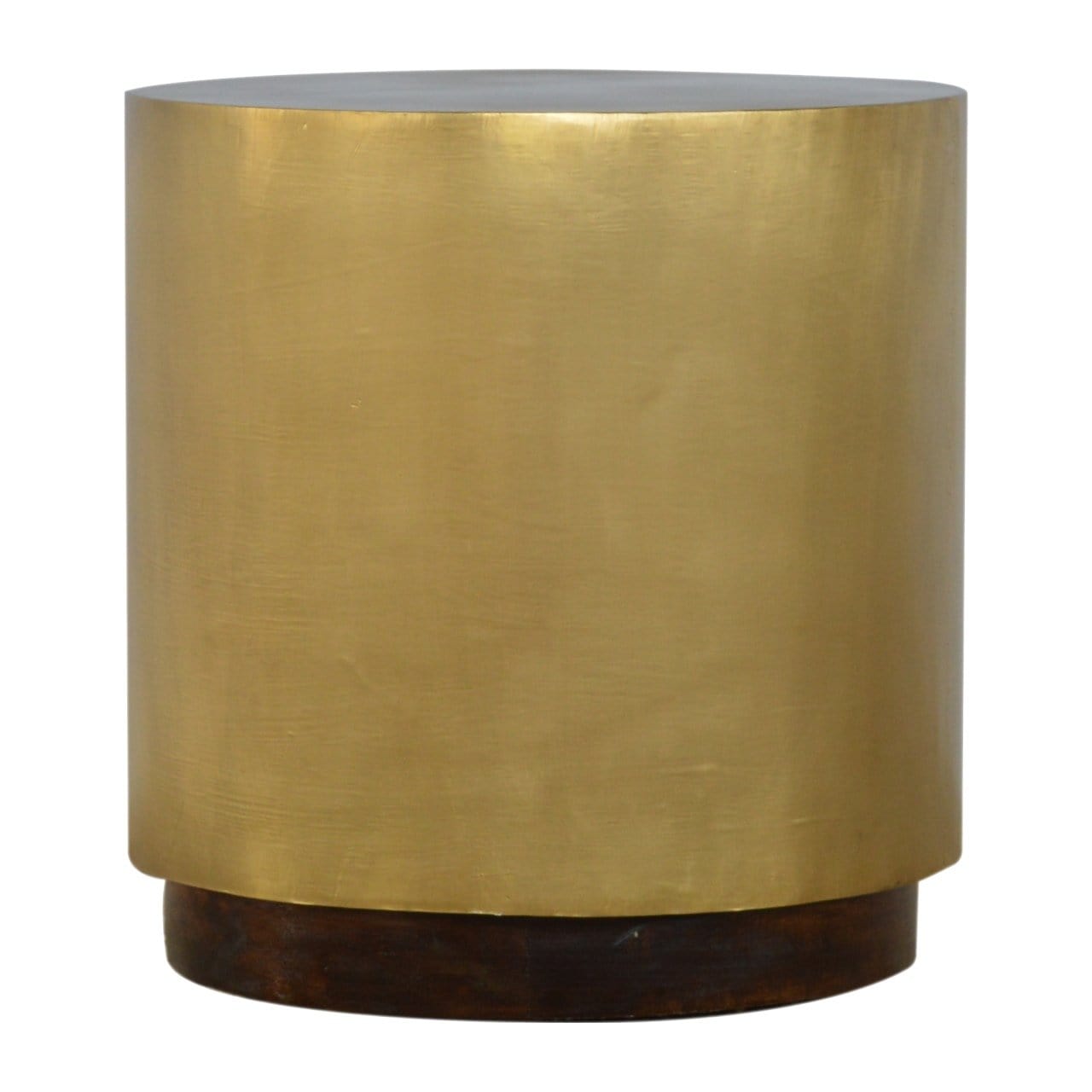 Sleek Gold End Table with Wooden Base