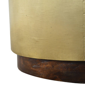 Sleek Gold End Table with Wooden Base