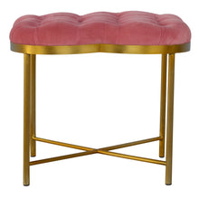 Clover Shaped Deep Button Footstool Upholstered Pink Velvet with Golden Base
