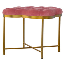 Clover Shaped Deep Button Footstool Upholstered Pink Velvet with Golden Base