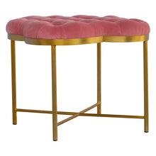 Clover Shaped Deep Button Footstool Upholstered Pink Velvet with Golden Base