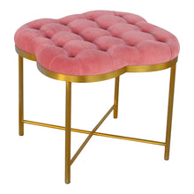 Clover Shaped Deep Button Footstool Upholstered Pink Velvet with Golden Base