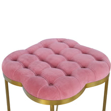 Clover Shaped Deep Button Footstool Upholstered Pink Velvet with Golden Base