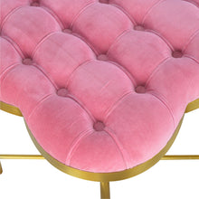 Clover Shaped Deep Button Footstool Upholstered Pink Velvet with Golden Base
