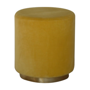 Mustard Velvet Footstool with Gold Base