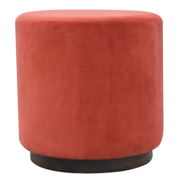 Rust Velvet Footstool with Wooden Base