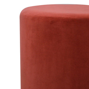 Rust Velvet Footstool with Wooden Base