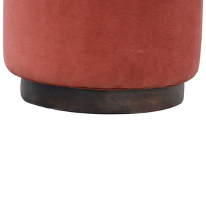 Rust Velvet Footstool with Wooden Base