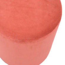 Rust Velvet Footstool with Wooden Base