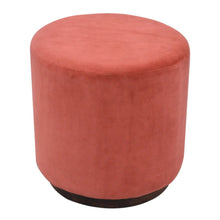 Rust Velvet Footstool with Wooden Base