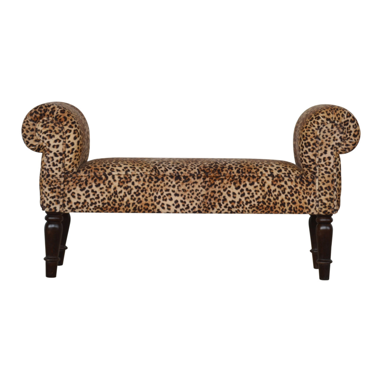 Leopard Print Velvet Bench with Turned Feet