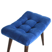 Royal Blue Cotton Velvet Curved Bench