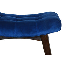 Royal Blue Cotton Velvet Curved Bench