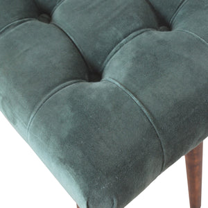 Emerald Cotton Velvet Curved Bench