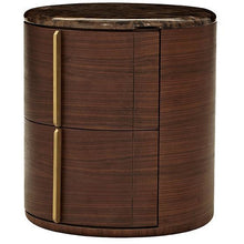 Brown Marble and Veneer Nightstand Bed Side Table