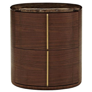 Brown Marble and Veneer Nightstand Bed Side Table