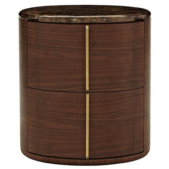 Brown Marble and Veneer Nightstand Bed Side Table