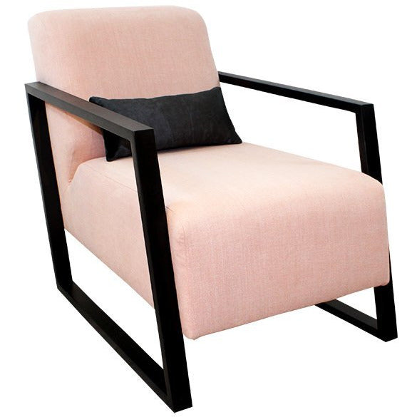 Armchair - Pink velvet with exposed wooden frame