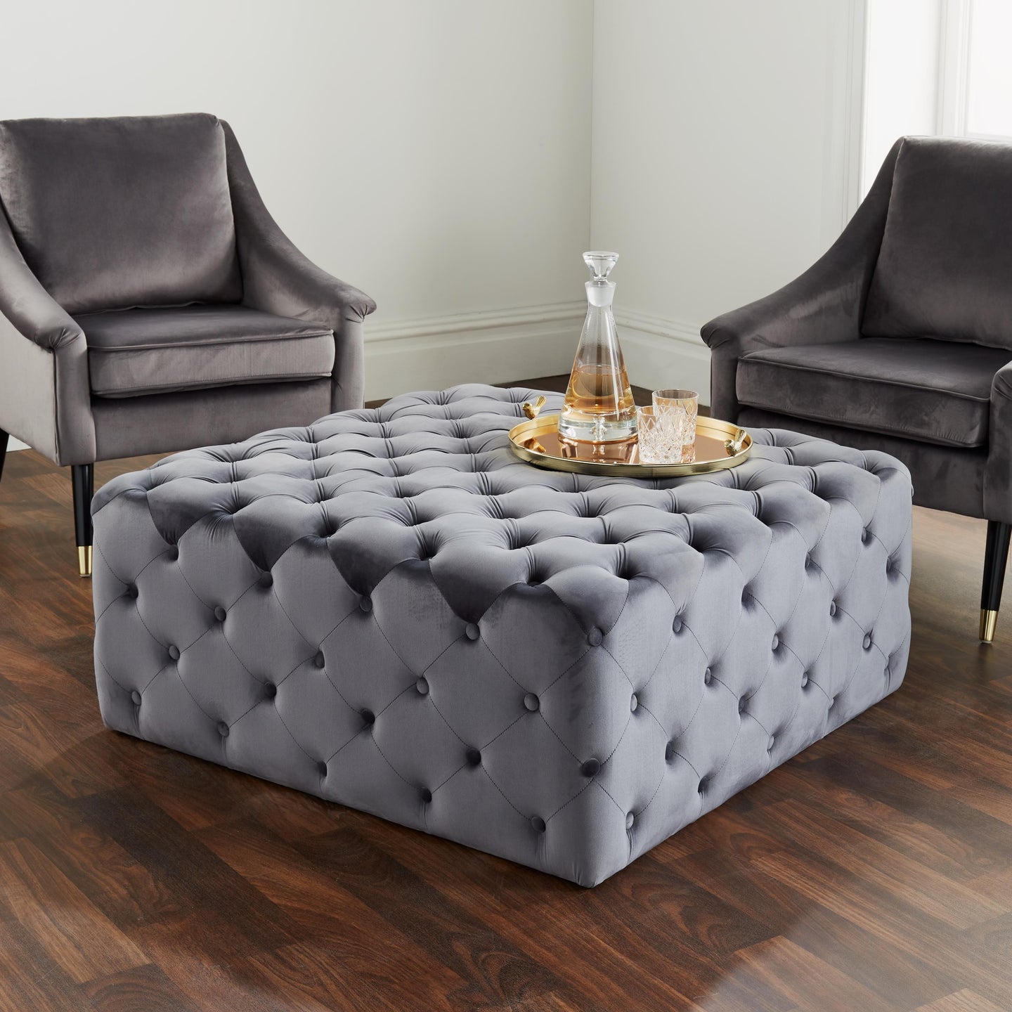 Button Grey Cocktail Ottoman (Coffee Table)