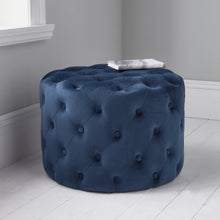 Mystique Blue Tufted Velvet Pouffe Foot Stool