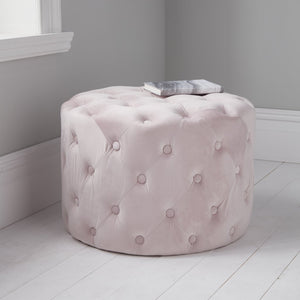 Pastel Pink Tufted Velvet Pouffe