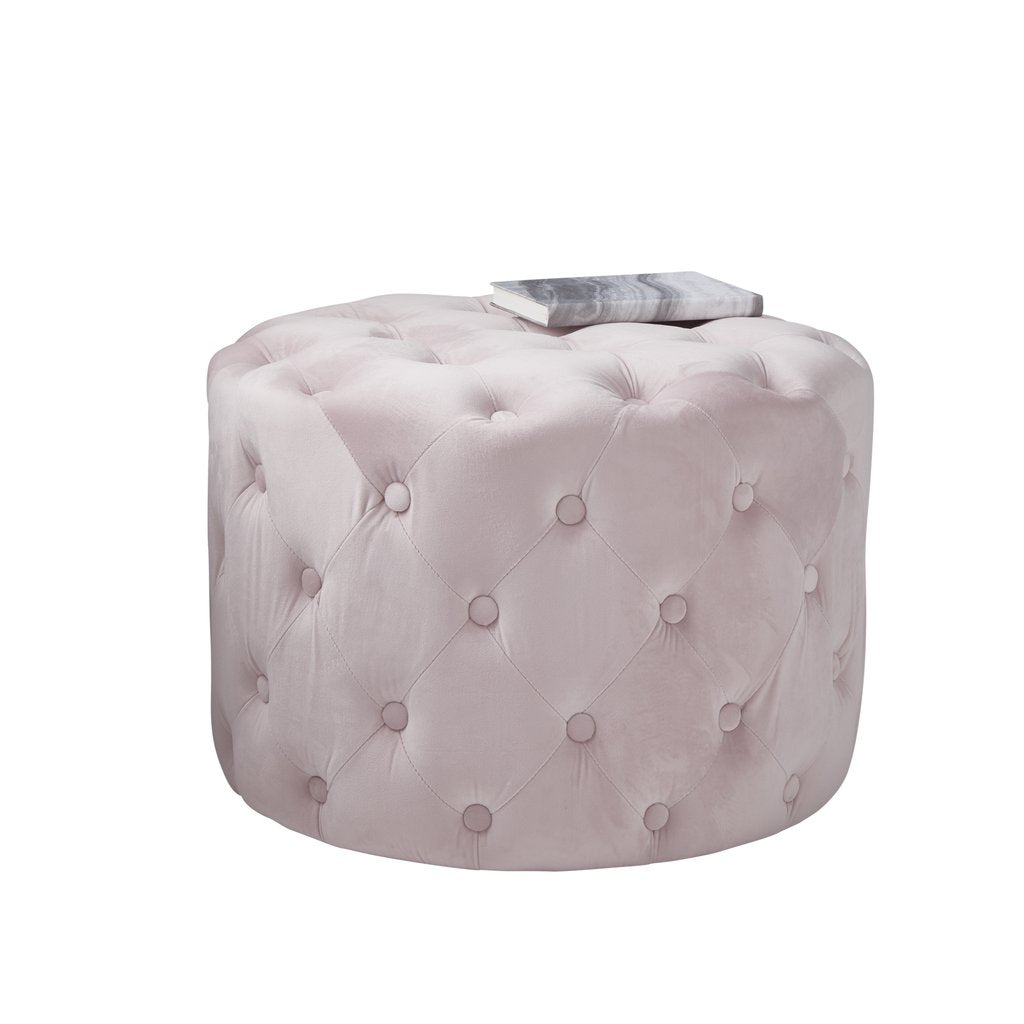 Pastel Pink Tufted Velvet Pouffe