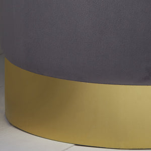 Round Grey Velvet Stool - Gold Finish