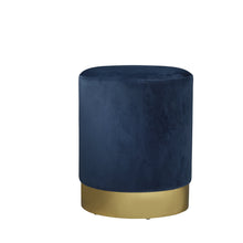 Round Mystique Blue Velvet Stool - Gold Finish