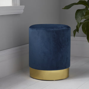 Round Mystique Blue Velvet Stool - Gold Finish