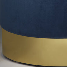Round Mystique Blue Velvet Stool - Gold Finish