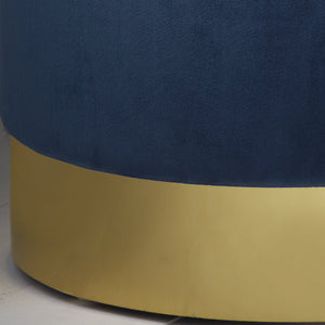 Round Mystique Blue Velvet Stool - Gold Finish
