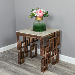 Marble Glass Rose Gold Side Table