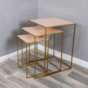 Nest of 3 Gold Side Tables Pale Pink