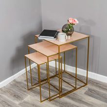 Nest of 3 Gold Side Tables Pale Pink