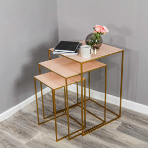 Nest of 3 Gold Side Tables Pale Pink