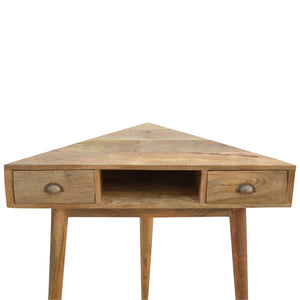 Solid Wood 2 Drawer Corner Writing Desk