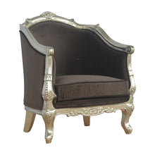Sleek Brown Cotton Velvet Carved Armchair