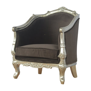 Sleek Brown Cotton Velvet Carved Armchair