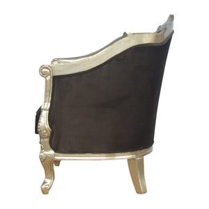 Sleek Brown Cotton Velvet Carved Armchair