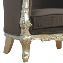 Sleek Brown Cotton Velvet Carved Armchair