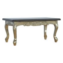Hand Carved Black Coffee Table with Marble Top